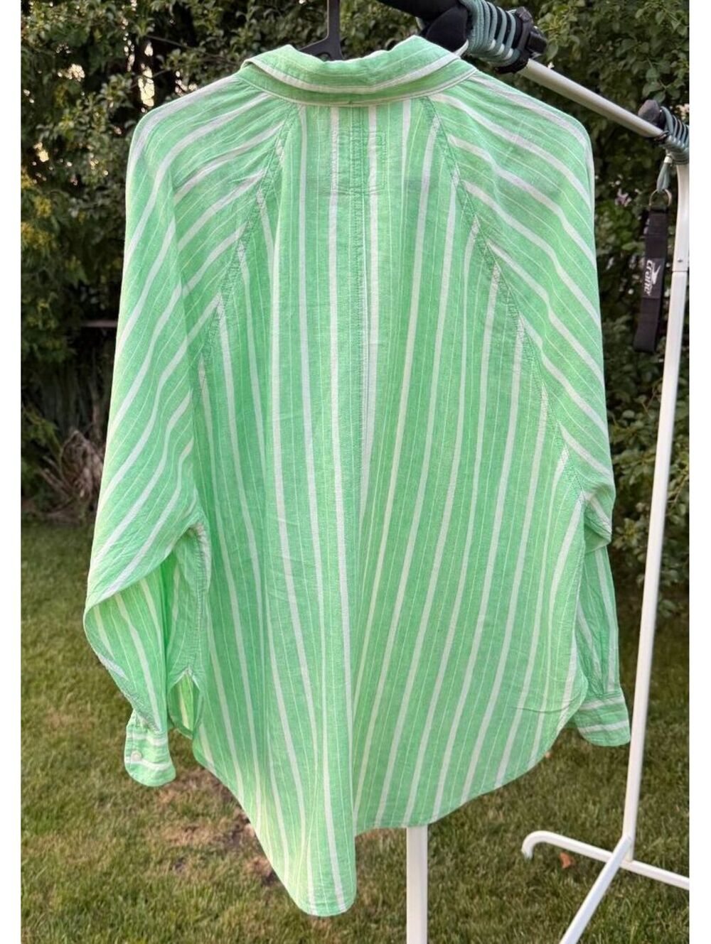 Aerie Women's XS/TP Green White Striped Linen Blend Button-Up Cover Up Shirt - Picture 3 of 8